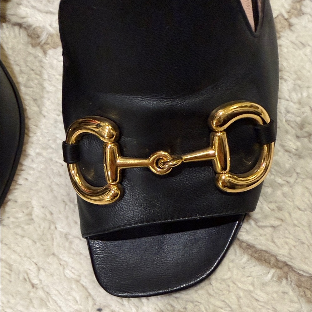Gucci Black Mules with Gold Accents - Picture 6 of 7